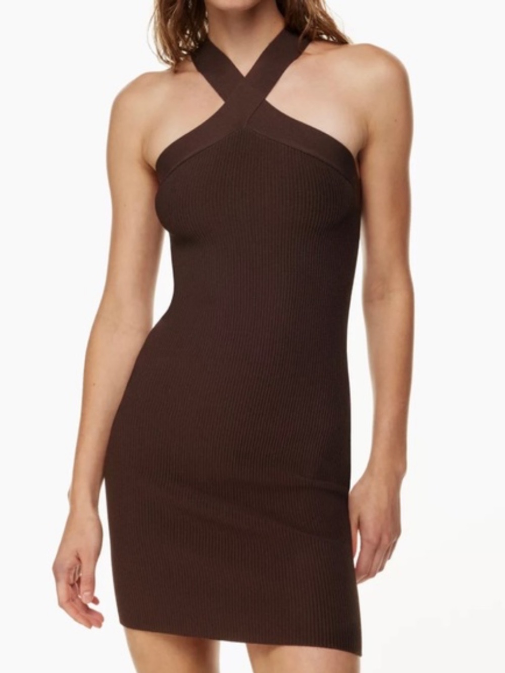 Babaton Crisscross Halter Mini Dress - Brown